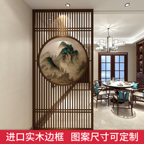 New Chinese living room office Hotel Solid Wood Hollow partition wall wooden grille round custom screen porch fence