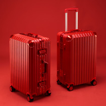 Red wedding suitcase Bride wedding press box password box dowry suitcase thick aluminum frame dowry case