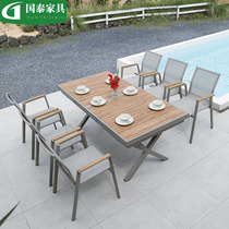 Outdoor Table And Chairs Patio Garden villa Leisure folk Waterproof Sunscreen Modern Embalming Wood Plastic Wood Dining Table And Chairs Net Red