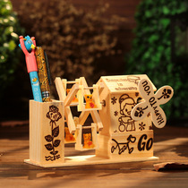Teachers Day gift to teachers male and female classmates girlfriends wooden music box pen holder Windmill decoration