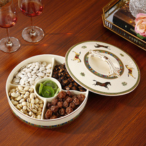 Chinese New Year snack plate luxury European-style dried fruit plate with lid living room household ceramic candy plate tea table ornaments