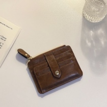 GANMOGU retro zipped multi-card slot short and small zero wallet card bag Mini Card Pack 100 lap texture ins