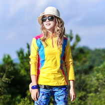 Outdoor quick-drying clothes long-sleeved collar t-shirt female plus velvet color color warm sweating hiking autumn and winter