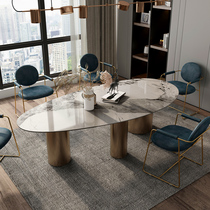 Italian light luxury Rock plate oval dining table modern minimalist designer villa luxury stone household shaped baxter table