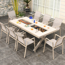 Outdoor Leisure Nordic Barbecue Table And Chairs Villa Courtyard Furnace Garden Open-air Outdoor Balcony Aluminum Alloy tea table Composition