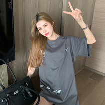 European station Foreign style letter printing short sleeve T-shirt female loose Korean version of Joker ins tide retro Hepburn style clothing summer