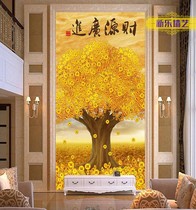New Chinese-style porch wallpaper decorative painting vertical version self-glued into the entrance restaurant corridor aisle wallpaper Wall cloth wealth tree