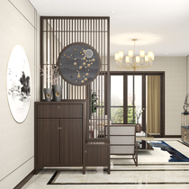 New Chinese screen partition living room entry barrier Solid Wood Hollow shoe cabinet integrated home door entrance cabinet customization
