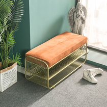 Nordic Shoe Changing Stool Home Doorway Light Luxurious Modern Tech Cloth Double Occupancy Shoe Cabinet Metal Bench Metal Bench Integrated Upscale