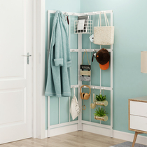 Corner porch coat rack saves space and does not occupy an area. Corner right angle floor hanger against wall folding bag rack