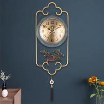 New Chinese pure copper light extravagant hanging clock living room home fashion creative clock mute hanging wall clock quartz clock atmosphere