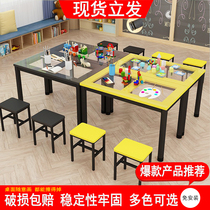 Childrens Painting Fine Art Table Painting Room Training tempered glass Handmade table and chairs Less children Fine Arts Kindergarten drawing tables
