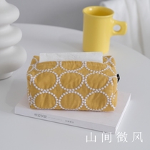 Constant Journey Tissue Box Embroidered Cotton Lins Day Series Bell Drum Cloth Art Paper Towels Napkins Tissue Bag Small Yellow Flower Daisy Chengchuan