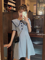 Summer dress 2021 New Baby collar bubble sleeve plaid dress women short small can sweet salt skirt
