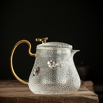 Glass kettle with tin flower hammer pattern bubble teapot with filter home heat-resistant glass tea set boiling teapot resistant to high temperatures