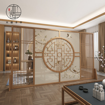 New Chinese screen partition living room entrance door barrier solid wood grille hotel Tea House office cover screen