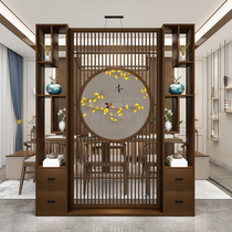 New Chinese style entrance cabinet door cover screen partition wall solid wood entry living room shelf light luxury double-sided embroidery