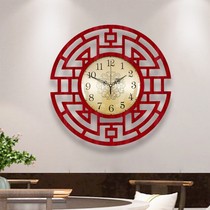 New Chinese round wall clock mute Chinese style retro creative clock wooden decorator art classical living room