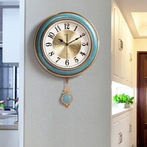 American blue light luxury wall clock living room wall clock home European style indoor clock home Nordic Silent Wall watch