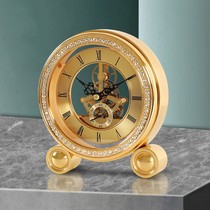 Home watch table clock Desktop brass mechanical European light luxury imitation desktop high-grade ornaments Pure copper living room table clock