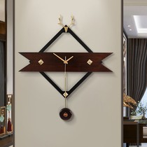 New Chinese living room deer head classical Chinese style fashion wall clock light luxury home hanging watch solid wood clock