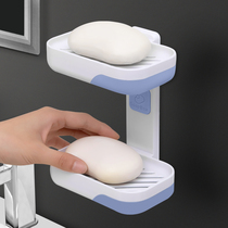 Creative soap box punch-free wall-mounted soap box drain double flap soap box toilet laundry soap box