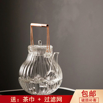 Japanese simple chrysanthemum petal heat-resistant thickened glass teapot copper handle beam glass bubble teapot electric pottery stove Special