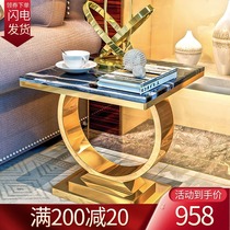Light luxury stainless steel side a few corners a few post-modern simple sofa small coffee table square European style gilded marble side table