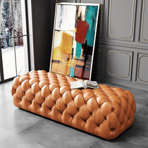 American light luxury orange leather shoe change stool cloakroom stool clothing store sofa stool bench leather buckle pedal