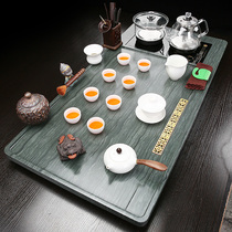 Natural wood grain stone tea table green jade stone tea tray simplified about fully automatic home office integrated Ugold stone tea set suit