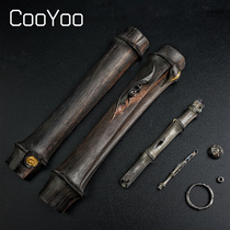 Cool friend coyoo bamboo set EDC line three hand made bamboo hand carved titanium alloy gold embellishment