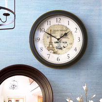 American country retro round decorative mute wall hanging clock living room dining room nostalgic Mediterranean bedroom pastoral