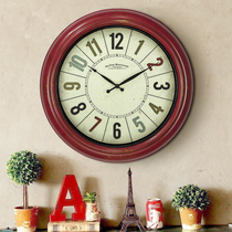 European nostalgic retro hanging clock living room American wall clock creative pastoral industrial wind mute big round