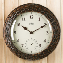 Original European pastoral rattan thermometer wall clock living room mute modern creative time clock wall clock hanging decoration