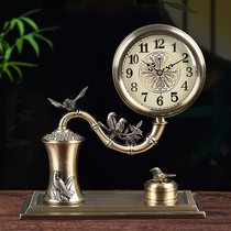 Modern light luxury metal seat clock living room household American ornaments desktop clock automatic time radio wave decoration sitting clock