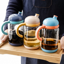 Household kitchen automatic opening and closing glass oil bottle vinegar pot leak-proof large-capacity oil tank creative oil control seasoning bottle