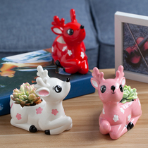 Cartoon cute succulent plant flower pot creative ceramic personality cartoon deer simple meat flower pot large caliber