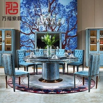 Italian light luxury marble dining table and chair combination post-modern high-end villa restaurant Bentley round stainless steel dining table