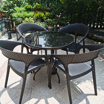 Far lush outdoor leisure table and chairs balcony tea table and chairs combination anti-rattan chair Three sets with umbrella terrace outdoor small table and chairs