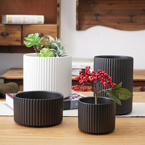 Simple vertical pattern succulents flower glaze multi-color ZAKKA Japan Korea Nordic Home Office fashion creative flowerpot