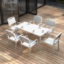 Outdoor wrought iron table and chair courtyard open air Western restaurant Cafe Restaurant Bar white plastic wooden table and chair modern simplicity