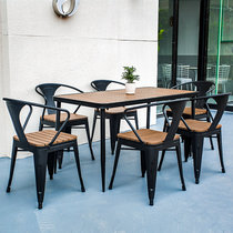 Outdoor plastic wood table and chair combination outdoor sun room milk tea shop terrace garden plastic wood iron leisure personality table and chair