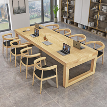 Solid Wood Meeting Table Office Strip Table Chair Combination Brief Modern Multiperson Desk Computer Desk Big Board Negotiation Table