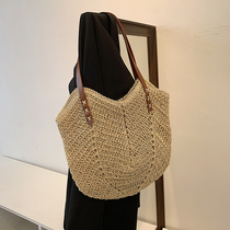 Large Capacity Pack Bag Women 2022 Summer New Tide Fashion 100 Lap Single Shoulder Bag Simple Grass Weave Commute Tote Bag