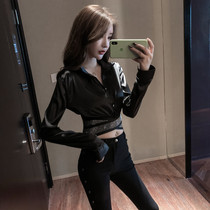 Autumn 2021 New Womens Small sexy hot girl long sleeve top fashion Cross careful machine navel short shirt