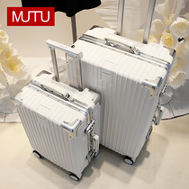 Mousin Suitcase Woman Pull Rod Box Male Aluminum Frame Travel 20 Inch Boarding Leather Case Mute Universal Wheel Password Luggage