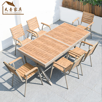 Outdoor table and table imitation wood wood wood table chair patio garden table and chairs bar coffee shop mall outside pendulum table and chairs combination