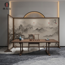 Chinese style landscape screen partition guest restaurant solid wood entrance tea room background wall L-shaped large seat screen