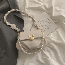 2021 New retro small bag women Net red pleated armpit bag niche pearl shoulder shoulder bag female tide