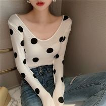 2021 Autumn New slim body long sleeve T-shirt ladies simple joker V collar base shirt heart machine short top
